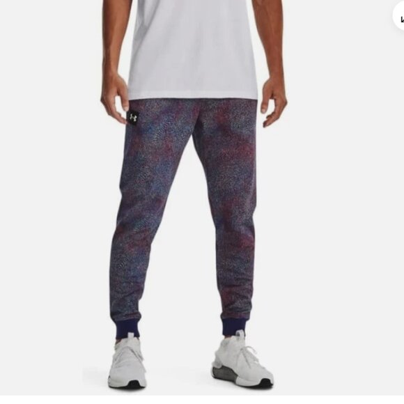 Under Armour Mens Rival Terry Printed Joggers Activewear Sonar Blue XXL Tall - Picture 1 of 5